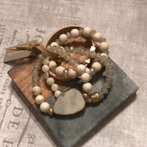 Glass Gold Faux Leather Bracelet Set‎